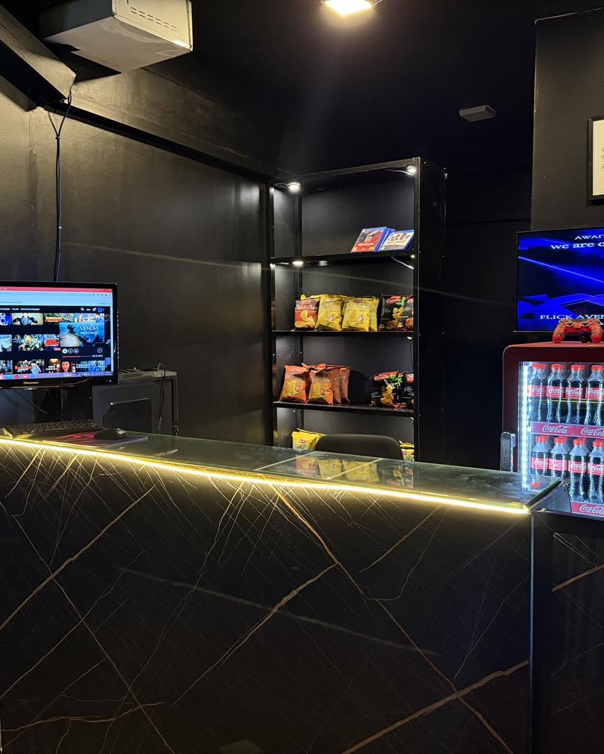Flick Avenue snack counter with drinks and snacks